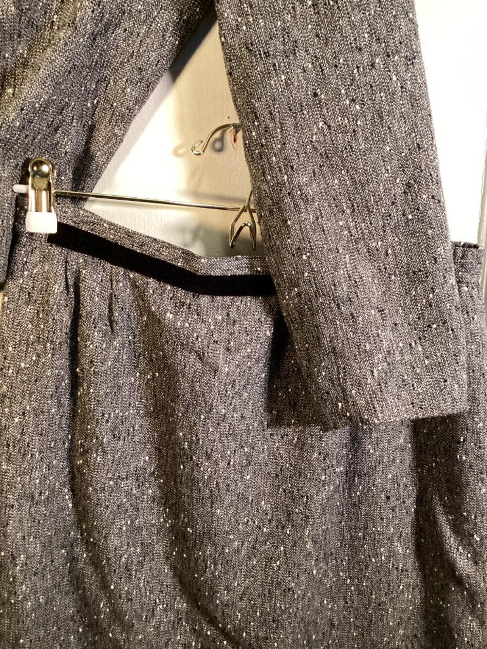 Vintage Y2K Tweed Blazer Oversized Gray Black Velvet Trim Office Siren Size M/L